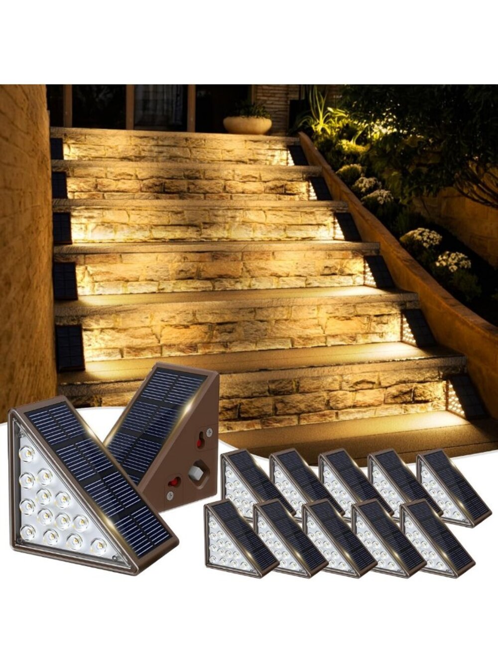12-Pack Waterproof Solar Step Lights for Outdoor Stairs, Patios & Pathways